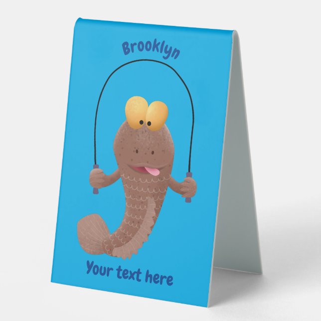 Funny skipping mudskipper fish cartoon table tent (Front)