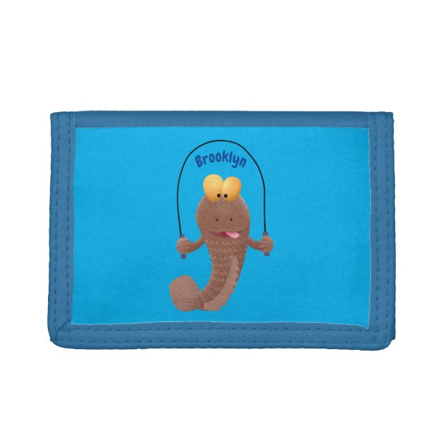 Funny skipping mudskipper fish cartoon   trifold wallet (Front)