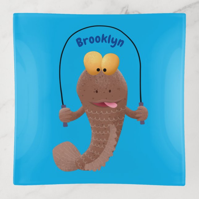 Funny skipping mudskipper fish cartoon  trinket tray (Front)