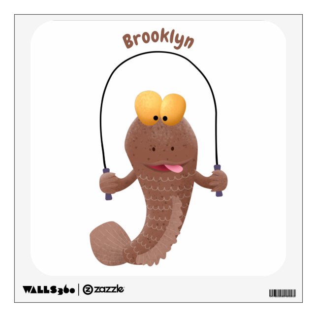 Funny skipping mudskipper fish cartoon wall decal (Front)