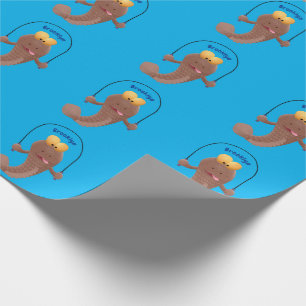 Funny skipping mudskipper fish cartoon wrapping paper