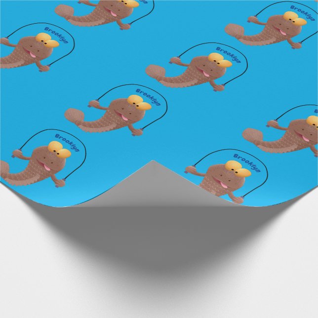 Funny skipping mudskipper fish cartoon  wrapping paper (Corner)