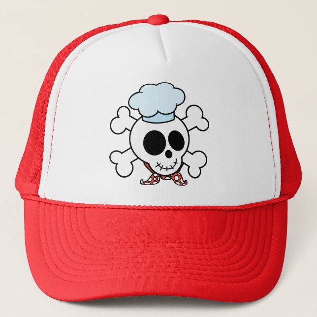 Funny Skull and Crossbones Chef Trucker Hat (Front)
