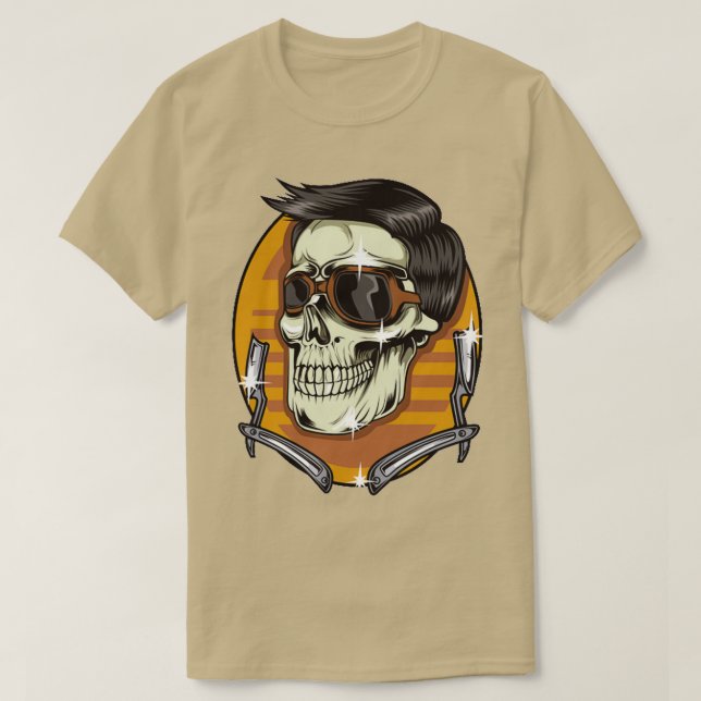 funny Skull barbershop cool hair T-Shirt (Design Front)