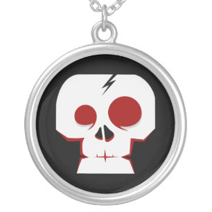 Funny skull cartoon monster silver plated necklace