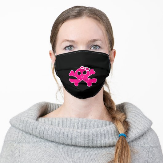 Funny Skull Face Mask, Black with cute pink Skull Adult Cloth Face Mask (Worn)