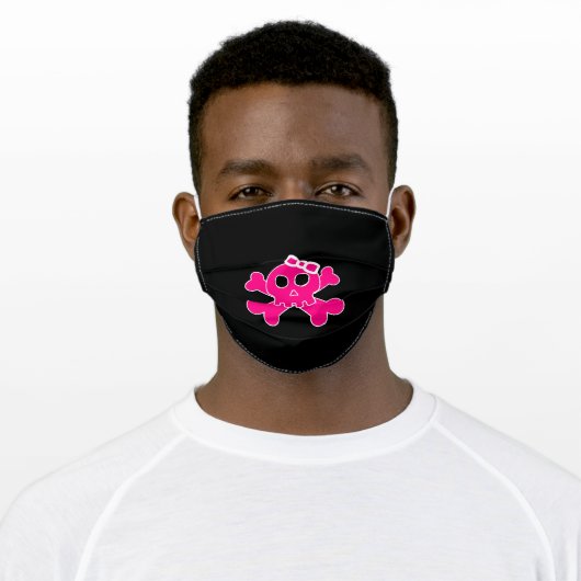 Funny Skull Face Mask, Black with cute pink Skull Adult Cloth Face Mask (Worn)