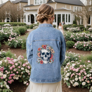 Funny skull flower denim jacket