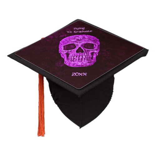 Funny Skull Gothic Old Pink Grunge Graduation Cap Topper