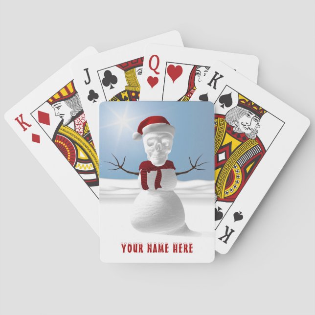 Funny skull-head snowman. Personalized Poker Cards (Back)