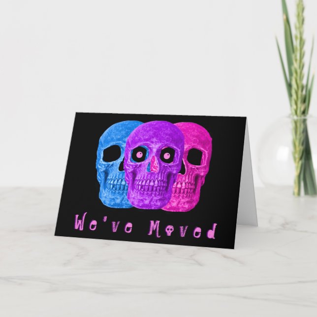 Funny Skull Heads New Home Googly Eyes Moving Announcement (Front)