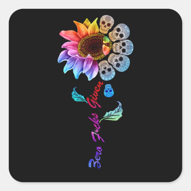Funny Skull Rainbow Sunflower Square Sticker (Front)