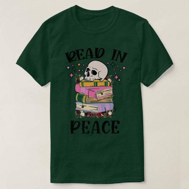 Funny Skull Read In Peace Mystical Reading Book Lo T-Shirt (Design Front)