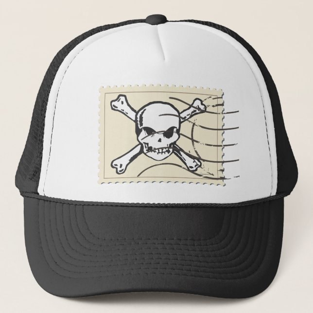 Funny Skull Stamp 4 Trucker Hat (Front)