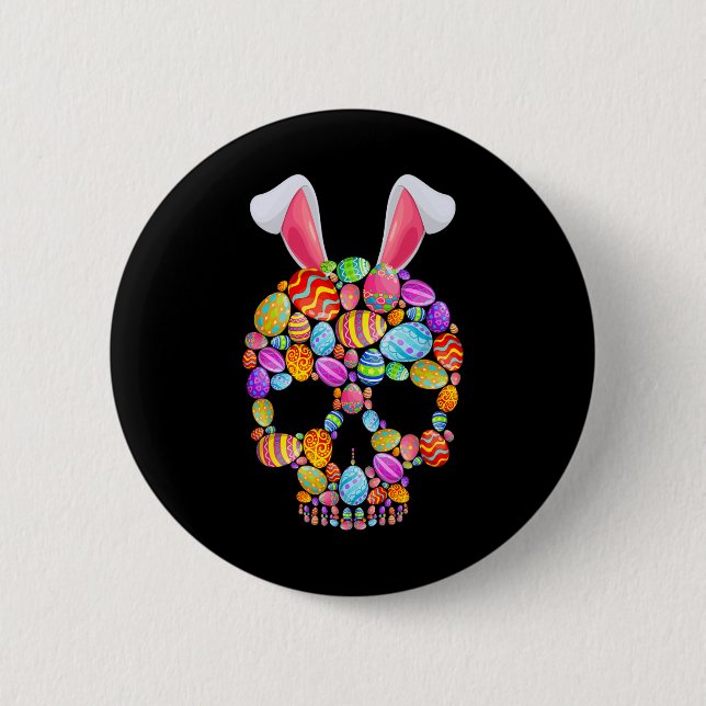 Funny Skull With Bunny Ears And Easter Eggs Easter Button (Front)