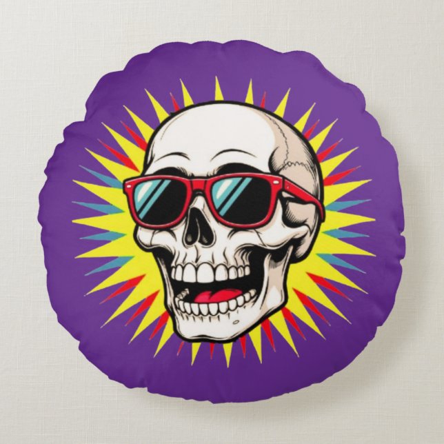 **Funny Skull With Sunglasses – Cartoon Laughing S Round Pillow (Front)