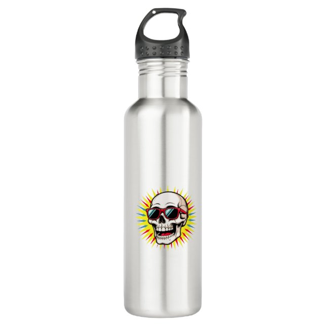 **Funny Skull With Sunglasses – Cartoon Laughing S Stainless Steel Water Bottle (Front)