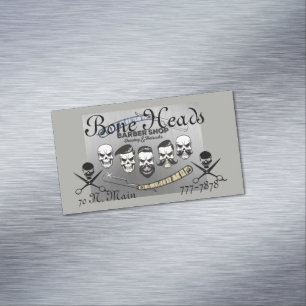 Funny Skulls and Cross Scissors & Razor on a Business Card Magnet