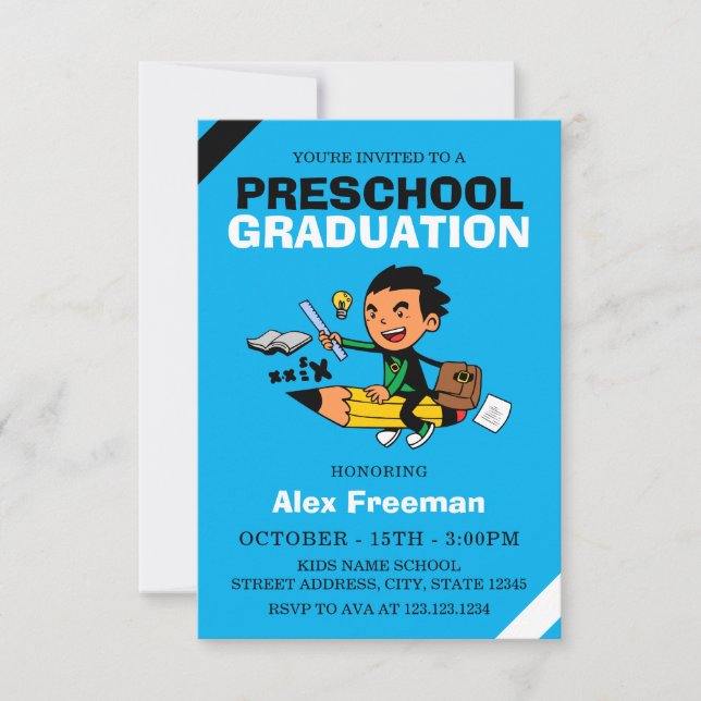 Funny Sky Blue Boy Preschool Graduation Invitation (Front)