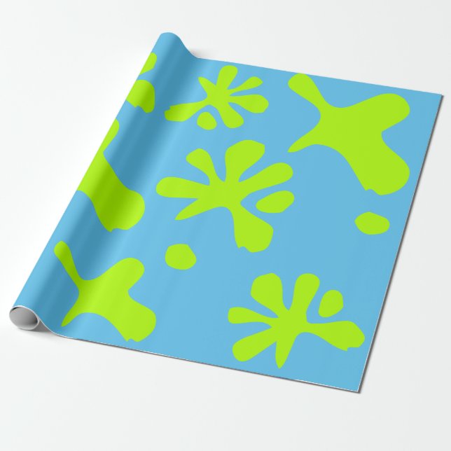 Funny sky blue neon green slime paint splash kids wrapping paper (Unrolled)