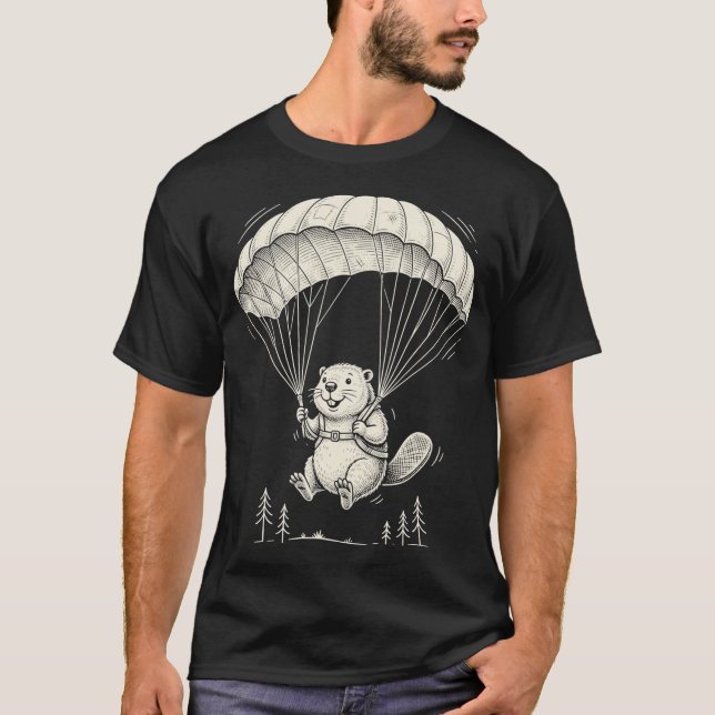 Funny Skydiving Beaver Design Cute Parachute T-Shirt (Front)