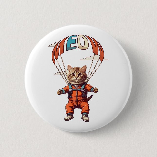 Funny Skydiving Cat Button (Front)