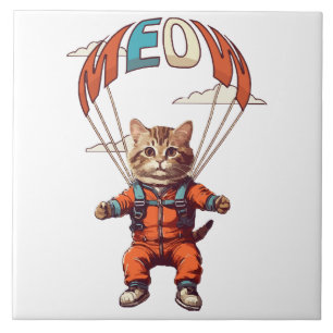 Funny Skydiving Cat Ceramic Tile