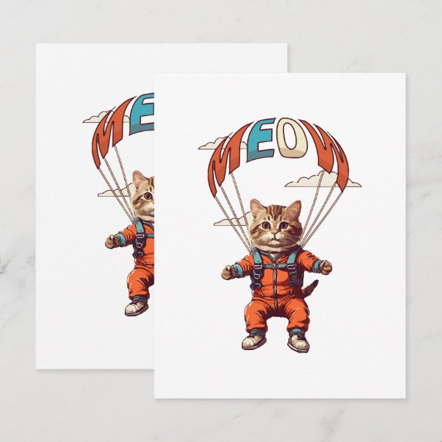 Funny Skydiving Cat Enclosure Card (Front/Back)