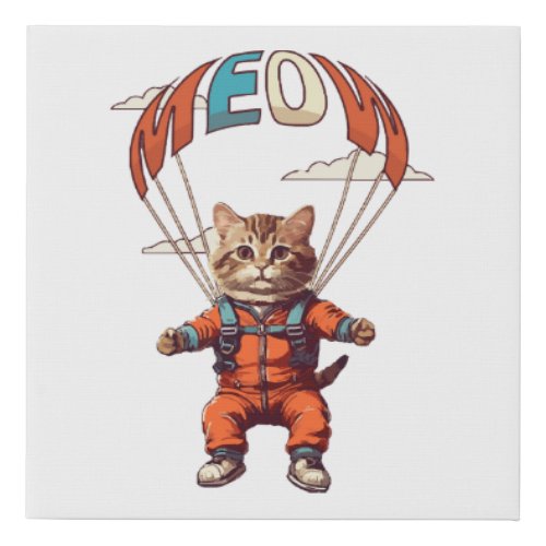 Funny Skydiving Cat Faux Canvas Print