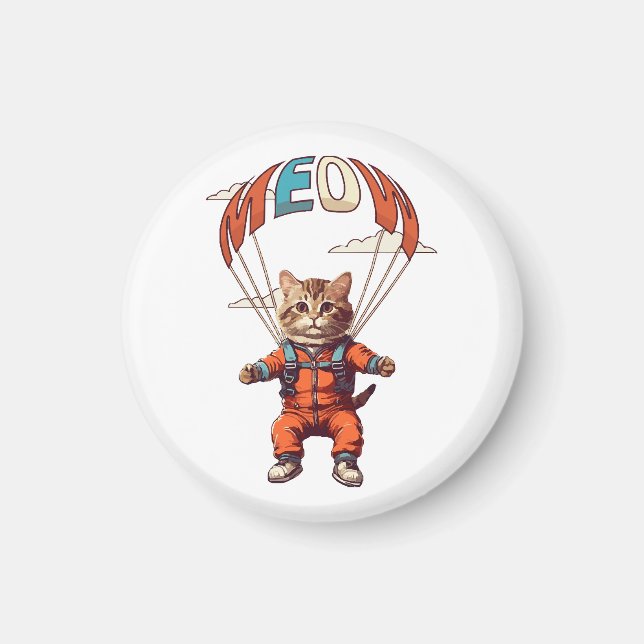 Funny Skydiving Cat Magnet (Front)