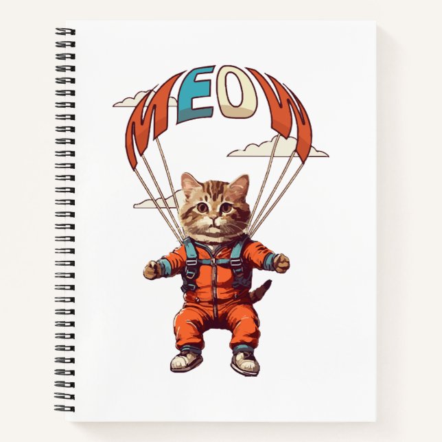 Funny Skydiving Cat Notebook (Front)