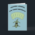 Funny Skydiving Lizard Custom Message Birthday Card<br><div class="desc">Add your own text to the front and inside of this cartoon card to create your own personalized greeting or leave it as is for a funny message that will be appreciated by fans of reptiles and skydivers. This card features a cartoon illustration of a skydiving lizard.</div>