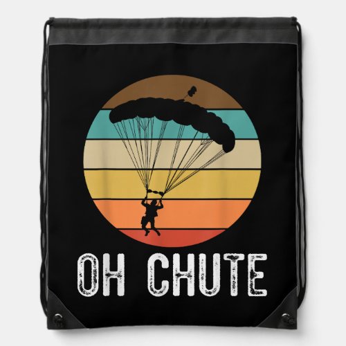 Funny SkyDiving Oh Chute Retro Vintage Sunset Para Drawstring Bag