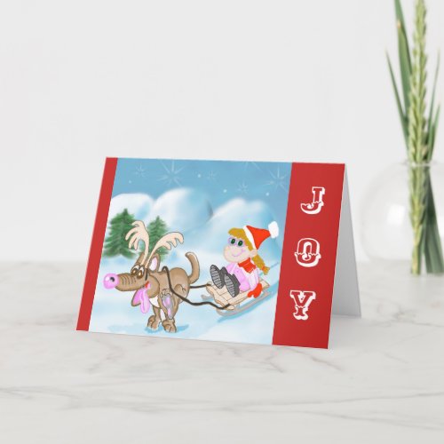 Funny Sled Dog Christmas Cartoon Holiday Card