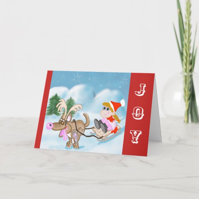 Funny Sled Dog Christmas Cartoon Holiday Card (Front)