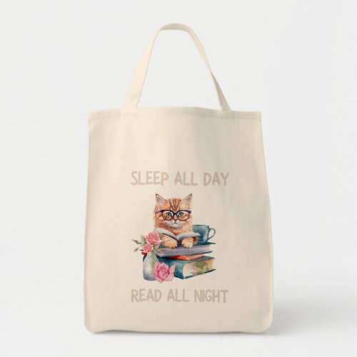 Funny Sleep all day read all night Tote Bag