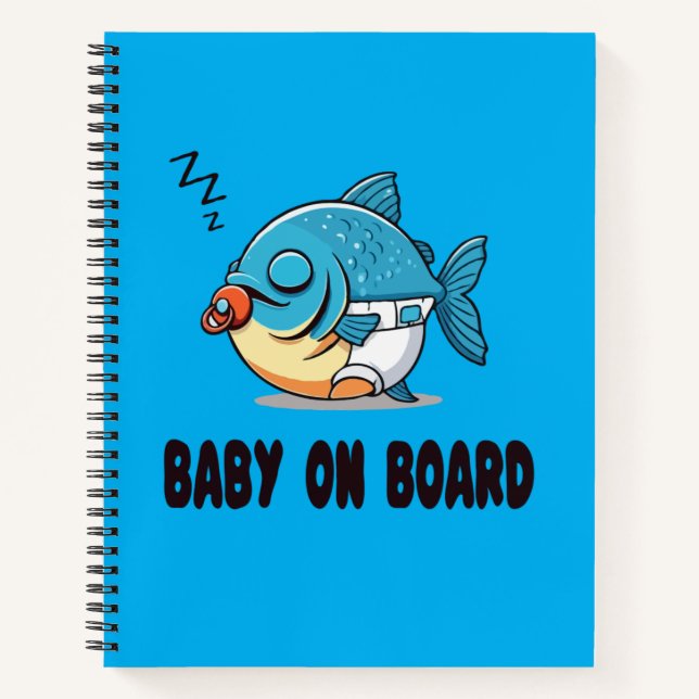 Funny Sleeping Baby Fish Cartoon - Cute Baby  Notebook (Front)