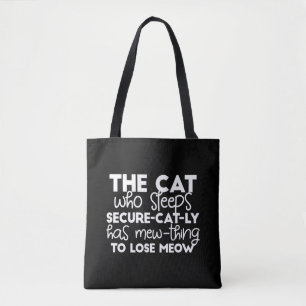 funny sleeping cat quotes tote bag