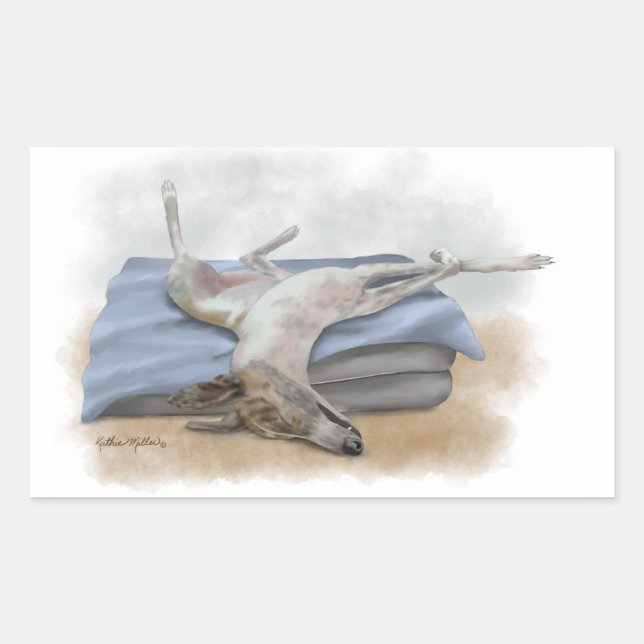 Funny Sleeping Greyhound Cartoon Rectangular Sticker (Front)