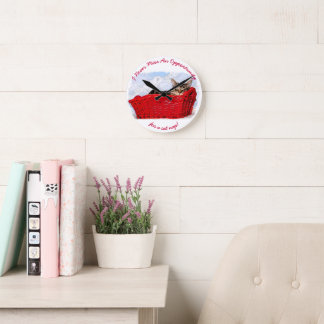 Funny Sleeping Kitten In Red Basket Photo Custom  Round Clock