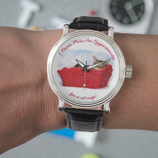 Funny Sleeping Kitten In Red Basket Photo Custom