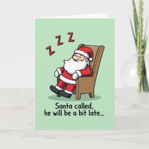 Funny Sleeping Santa Claus Cartoon Christmas Card