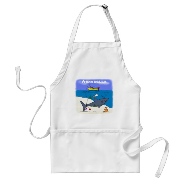 Funny sleeping shark and fishing cartoon adult apron (Front)