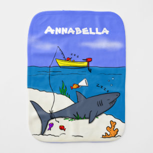 Funny sleeping shark and fishing cartoon baby burp cloth