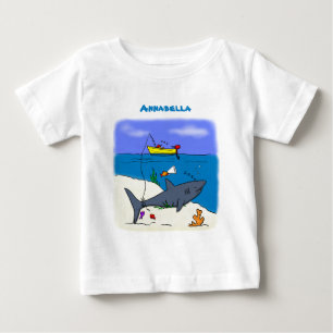 Funny sleeping shark and fishing cartoon baby T-Shirt