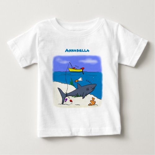 Funny sleeping shark and fishing cartoon baby T_Shirt