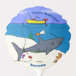 Funny sleeping shark and fishing cartoon balloon