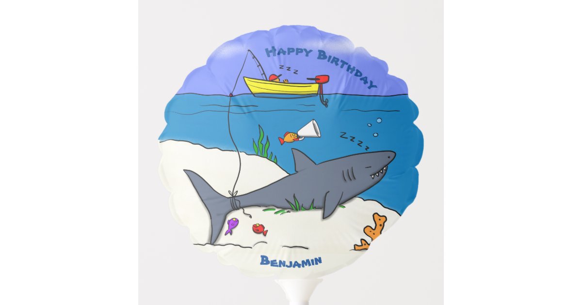 Funny sleeping shark and fishing cartoon balloon