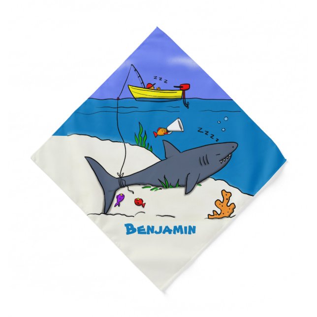 Funny sleeping shark and fishing cartoon  bandana (Front)
