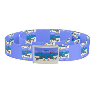 Funny sleeping shark and fishing cartoon belt